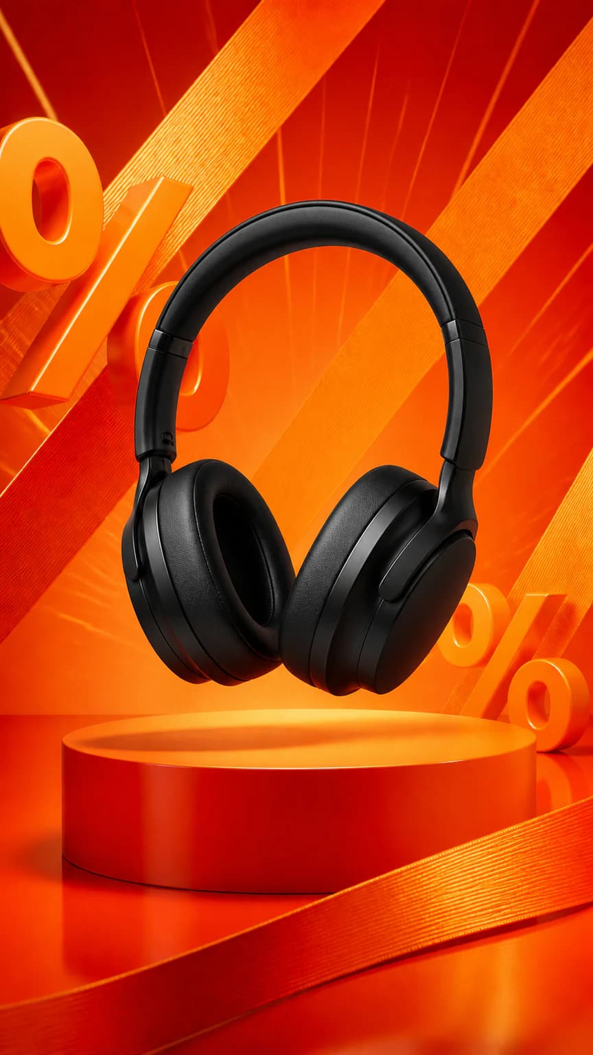 Black headphones recreated in the sale poster direction